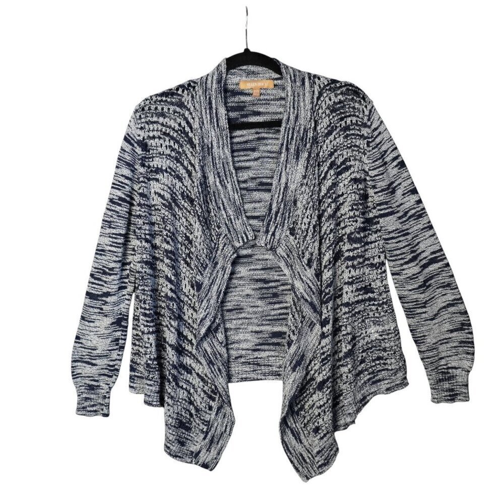 Ellen Tracy Blue Marbled Long Sleeve Open Waterfall Cardigan Sweater